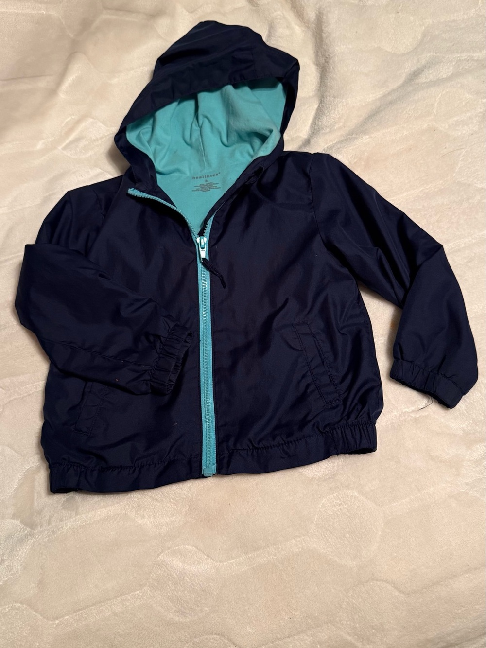 healthtex Navy Hooded Raincoat with Aqua Lining and Zip
